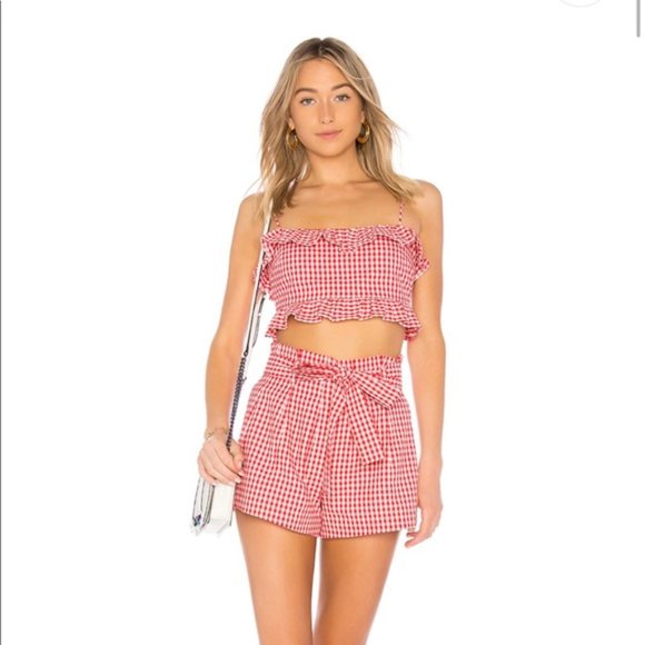 Privacy Please Tops - Privacy Please | Dakota Crop Top and Saffron Short Red Gingham Set Size XXS